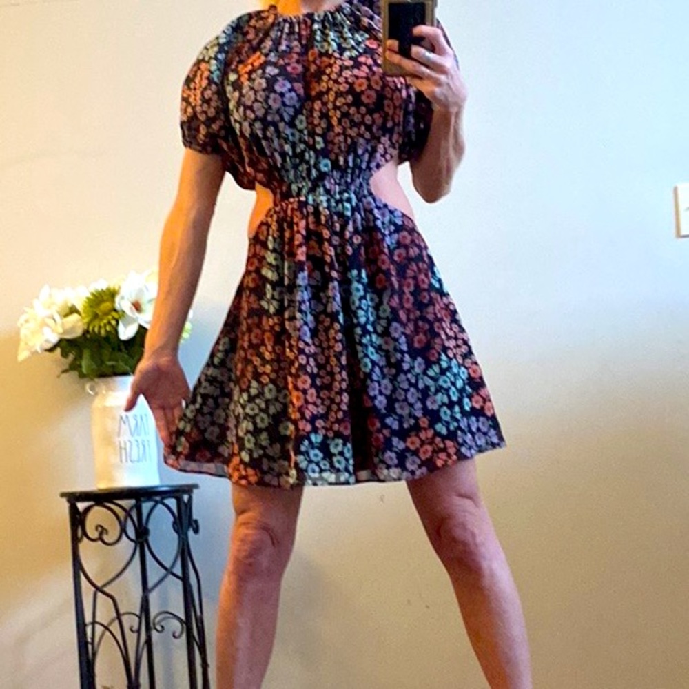 REVOLVE x LPA Floral Cut Out Puff Sleeve Mini Dress women’s S